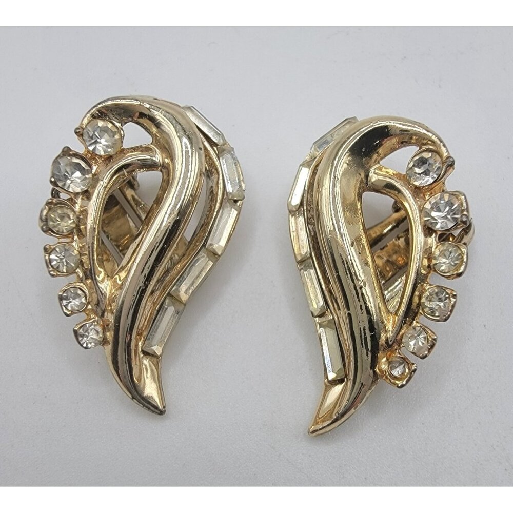 VINTAGE GOLD TONE EARRINGS ANGEL WINGS STONES DESIGN